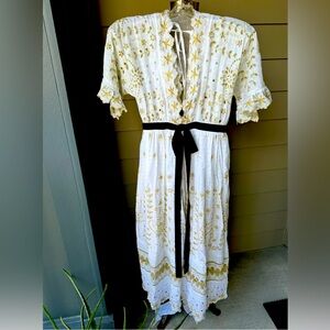 Love shack fancy beautiful white and gold embroidery dress